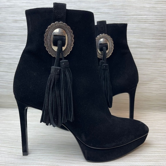 NEW Saint Laurent Classic Janis 105 Concho Ankle Boot in Black Suede Size 37 - Picture 6 of 15